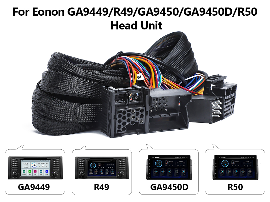 Eonon GA9449 GA9450 GA9450D Android Head Unit 17 Pin + 40 Pin Extension Wiring Harness