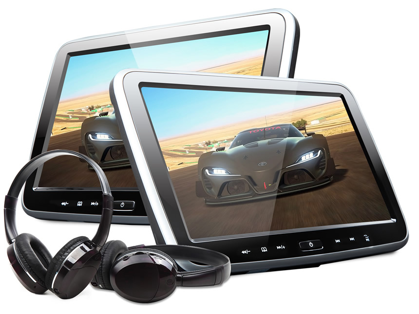 10.1″ Digital Screen Headrest Monitor with DVD Player + IR Headset Combo