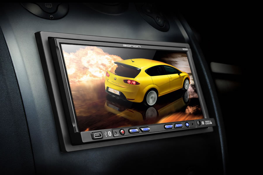 6.95 Inch Motorized Digital Touch Screen 2 Din Car DVD Player – 3D, Bluetooth, iPod/iPhone, Desktop Switch(D2205)