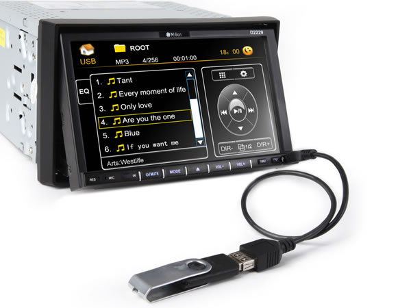 7 Inch Digital Touch Screen 2 Din Car DVD Player - Motorized Slide Down Control Panel, AM/FM, USB/SD