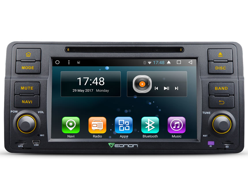 BMW E46 Android 6.0 System 1 Din Car Stereo 2GB RAM Quad-Core Car GPS Navigation HD 7 Inch Capacitive Touch Screen Bluetooth Car Radio Receiver Support with External DAB+ OBD2 and Audio Streaming