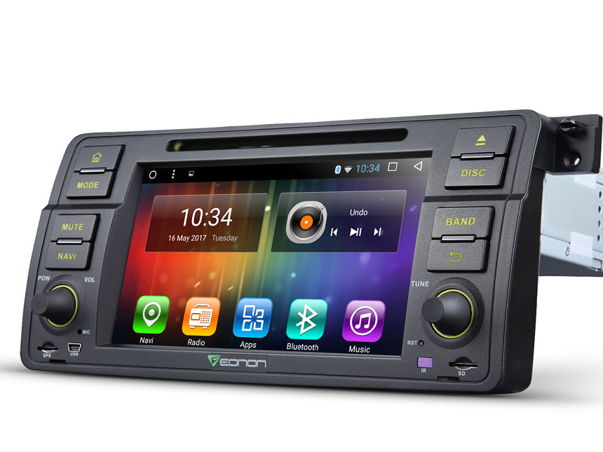 BMW E46 Android 6.0 System 1 Din Car Stereo 2GB RAM Quad-Core Car GPS Navigation HD 7 Inch Capacitive Touch Screen Bluetooth Car Radio Receiver Support with External DAB+ OBD2 and Audio Streaming
