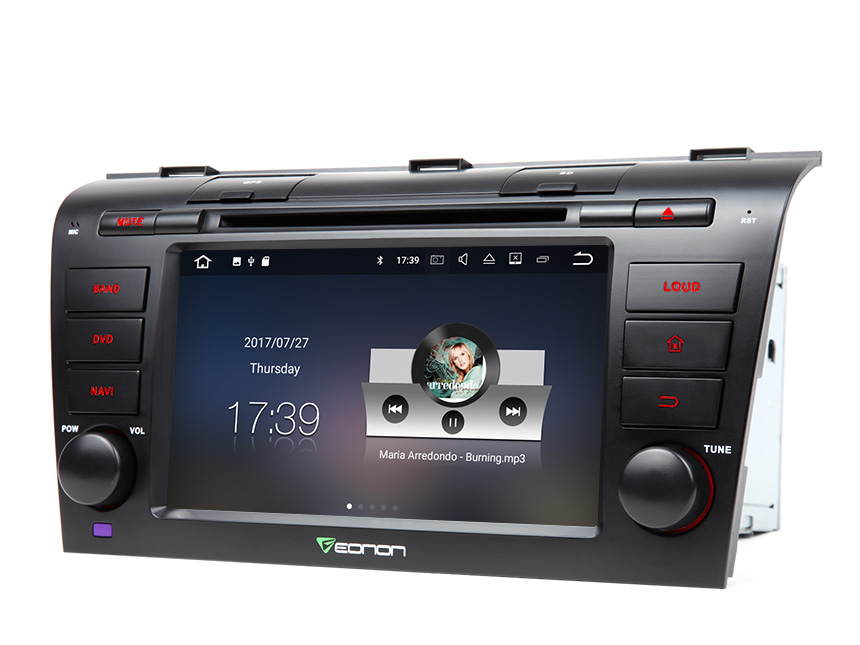 Mazda 3 2004-2009 7 Inch 2GB RAM Head Unit Android 7.1 Nougat Quad-Core Auto Radio with 1024x600 HD Screen Steering Wheel Control Integration Car GPS Navigation Compatible with your Analog Bose System Split Screen Mode