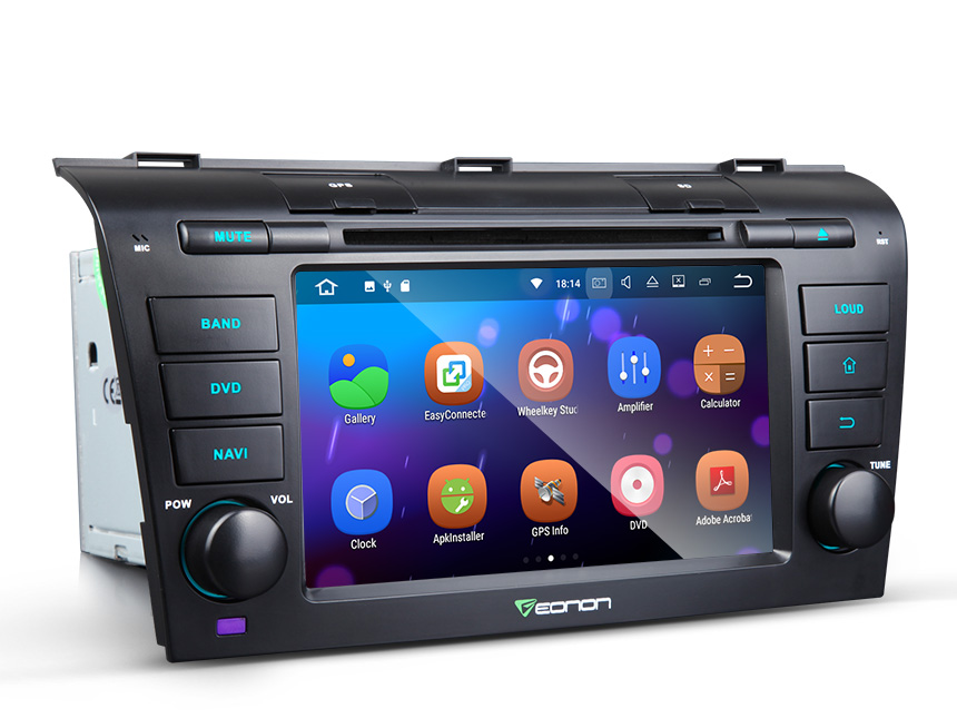 Mazda 3 2004-2009 7 Inch 2GB RAM Head Unit Android 7.1 Nougat Quad-Core Auto Radio with 1024x600 HD Screen Steering Wheel Control Integration Car GPS Navigation Compatible with your Analog Bose System Split Screen Mode