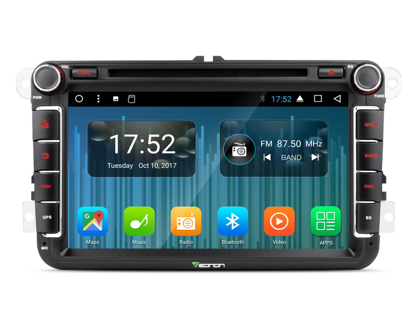 Volkswagen(VW)/SEAT/SKODA 8" HD Android 7.1 Car Audio 2GB-RAM Octa-Core Capacitive Digital Multi Touchscreen GPS Navigation System Built-in Bluetooth Compatible With Fender System Split Screen