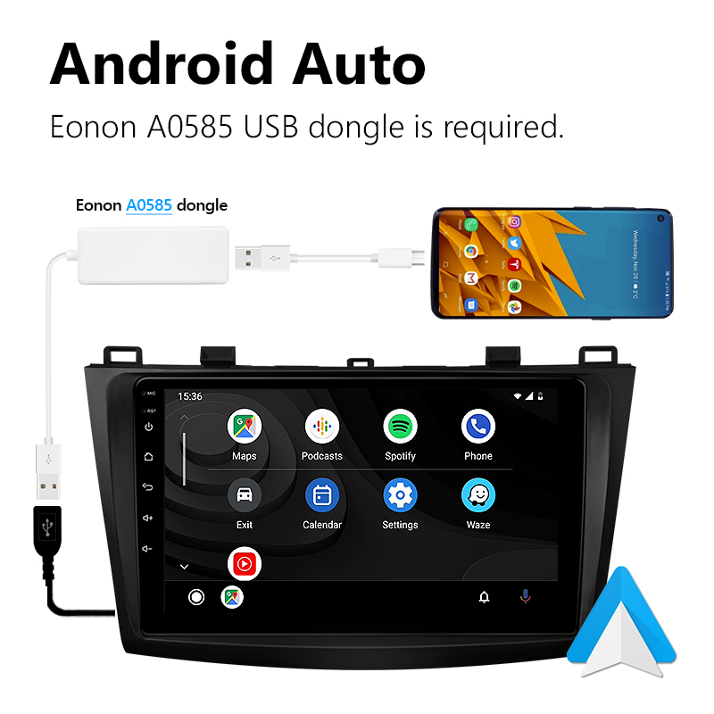 Eonon 10-13 Mazda 3 Android 10 Car Stereo 9 Inch IPS HD Full Touchscreen Head Unit Built-in CarPlay and DSP Car GPS Navigation Radio