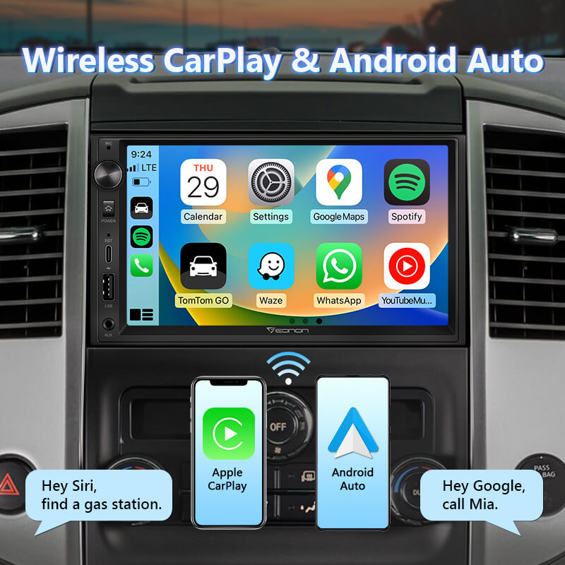 Eonon 7 Inch QLED Linux Double Din Car Stereo Support Wireless CarPlay & Android Auto & Type-C USB Fast Charge Car Radio