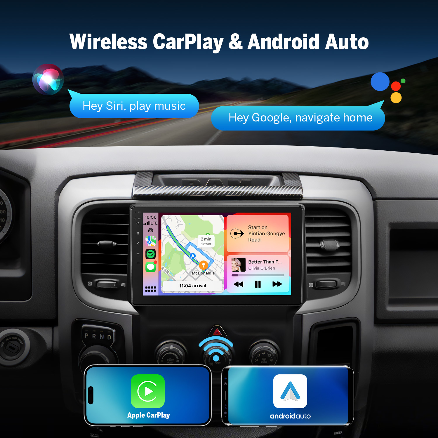 Eonon 9" Android 14 Head Unit with Wireless CarPlay & Android Auto for 2013-2018 Dodge RAM(1500-3500)