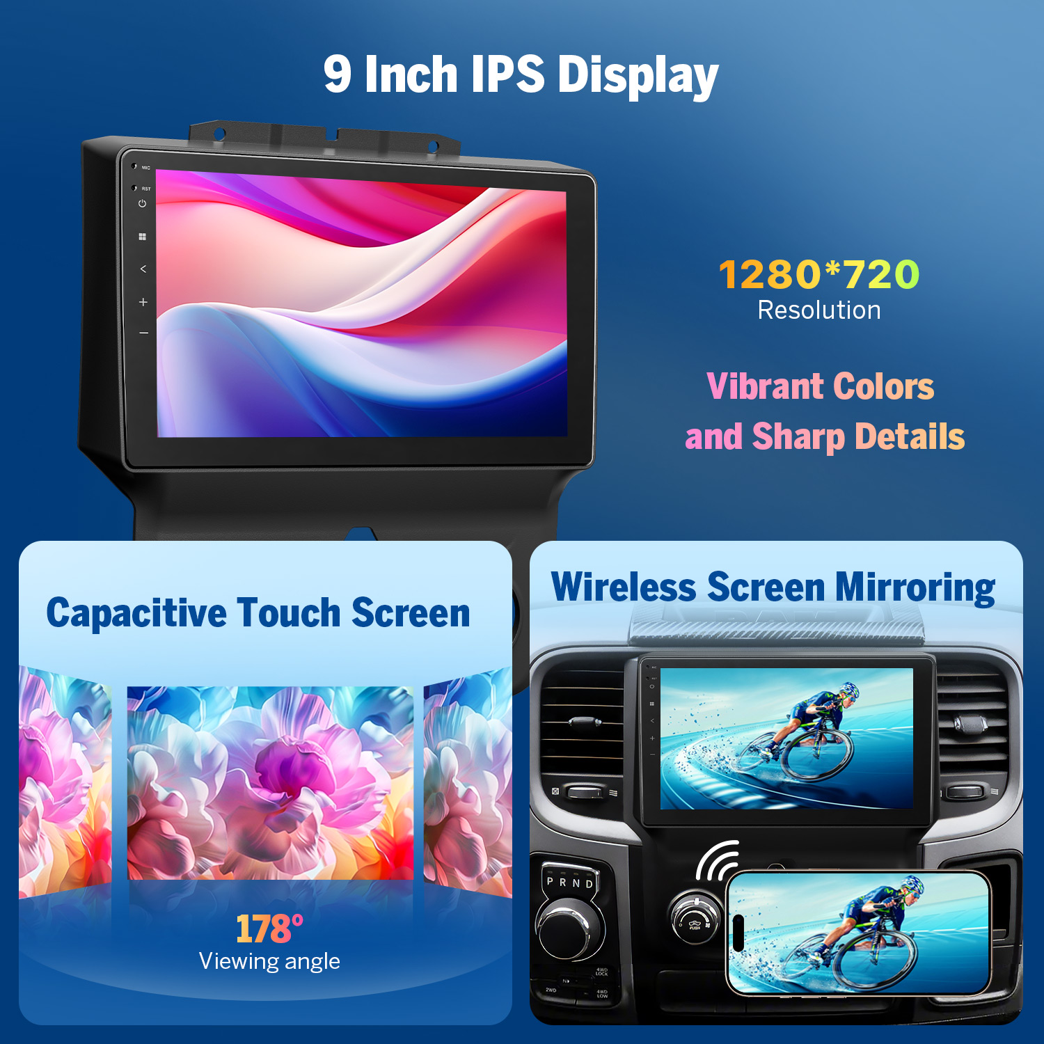 Eonon 9" Android 14 Head Unit with Wireless CarPlay & Android Auto for 2013-2018 Dodge RAM(1500-3500)