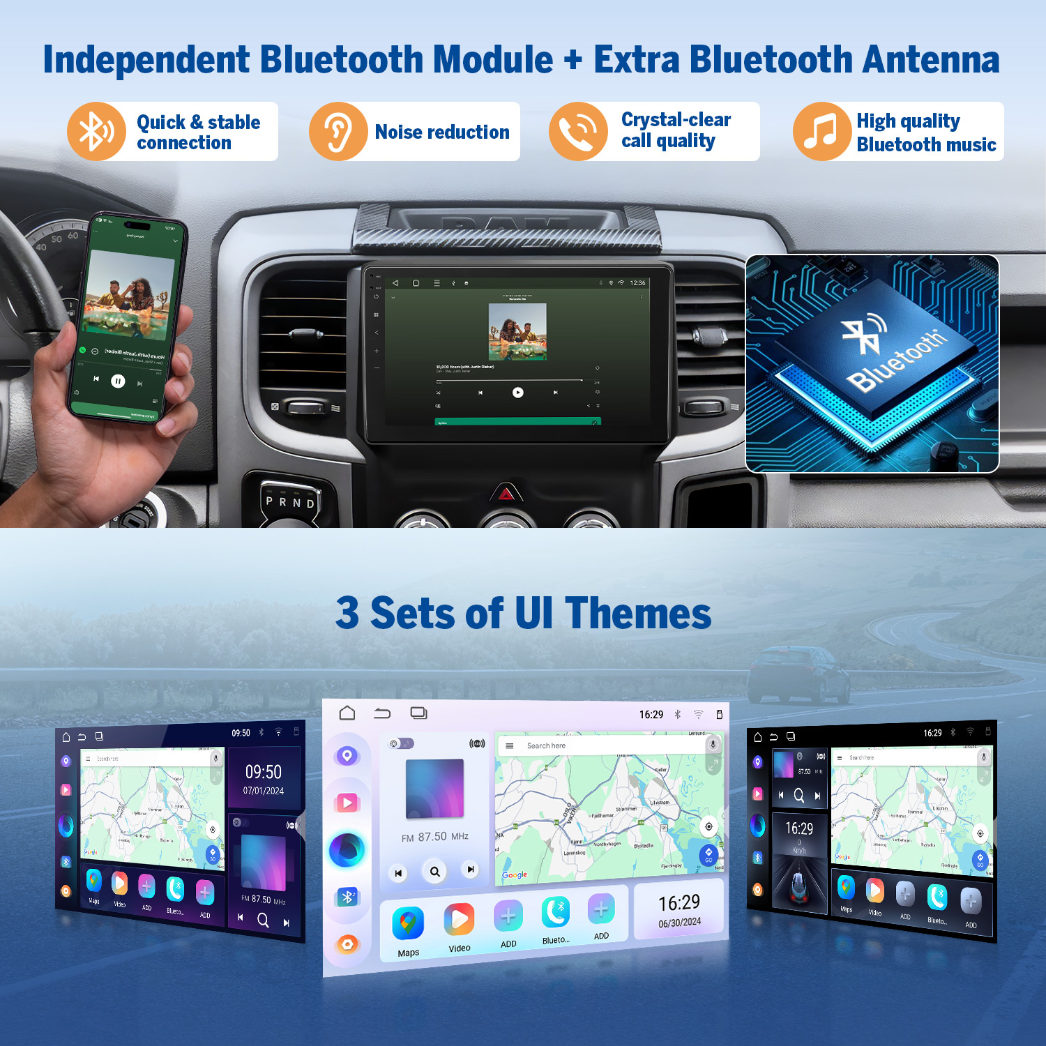 Eonon 9" Android 14 Head Unit with Wireless CarPlay & Android Auto for 2013-2018 Dodge RAM(1500-3500)