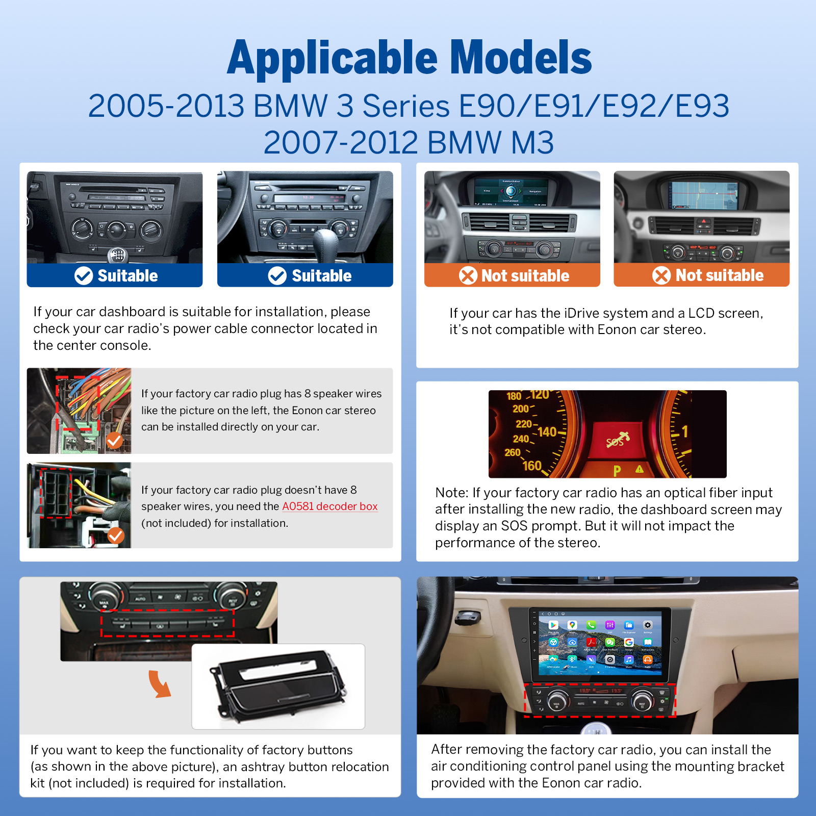 Eonon 9" Android Car Stereo for 2005-2013 BMW 3 Series E90-E93 & 2007-2012 BMW M3 – Wireless CarPlay & Android Auto, QCM6225 8-Core,6GB RAM 64GB ROM