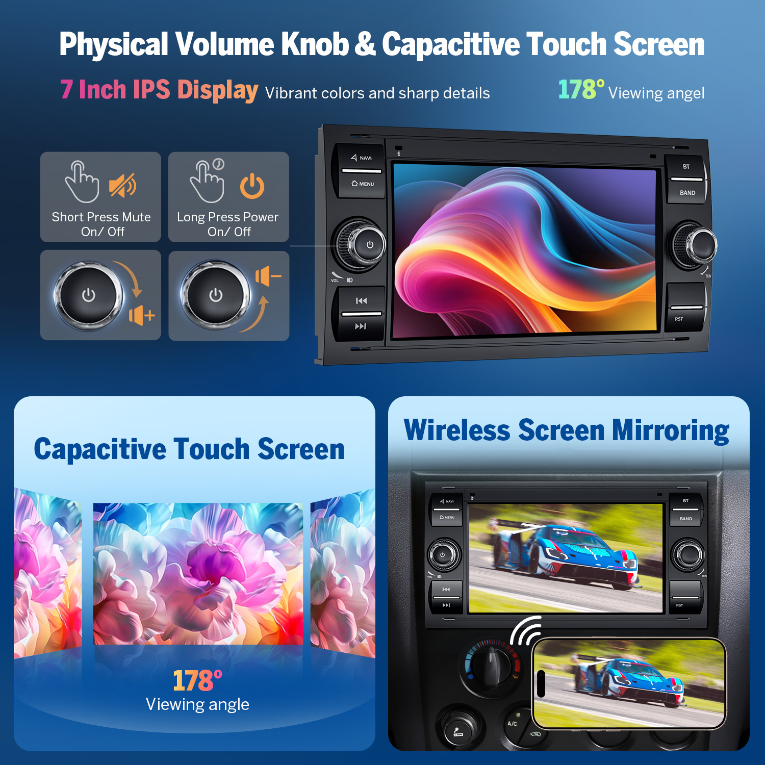 Eonon 7" Android 14 Car Radio with Wireless CarPlay & Android Auto for Ford