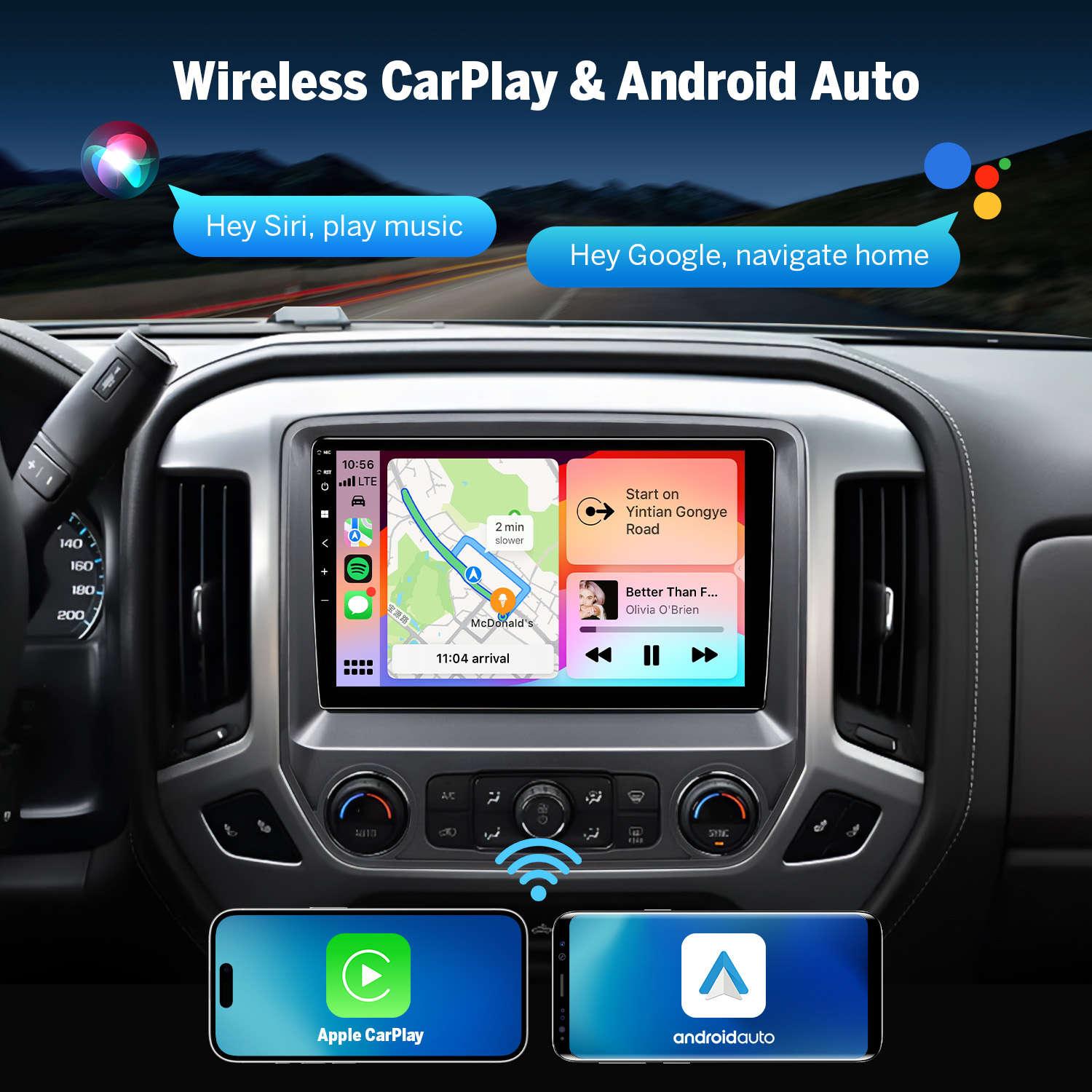 Eonon 10.1" Android 14 Car Radio with Wireless CarPlay & Android Auto for 2014-2018 Chevrolet Silverado and 2014-2018 GMC Sierra