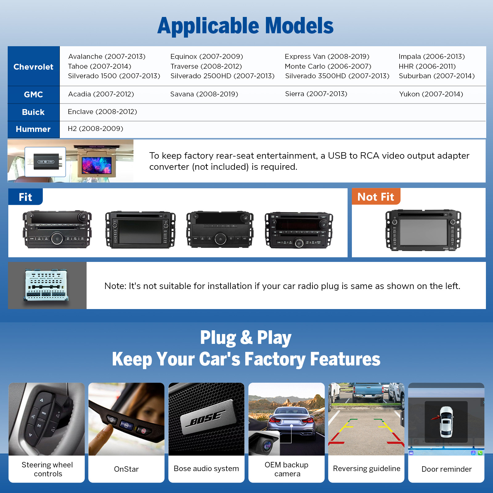 Eonon Chevrolet GMC Buick Hummer 8 Inch CarPlay & Android Car Stereo with Qualcomm QCM6225 8-Octa CPU