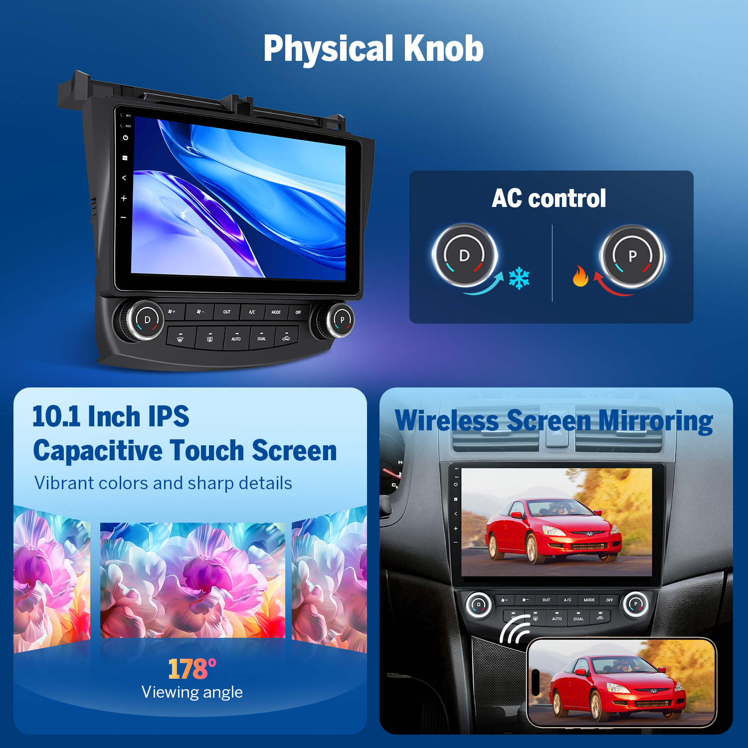 Eonon 10.1" Android 14 Car Radio with Wireless CarPlay & Android Auto for 2003-2007 Honda Accord