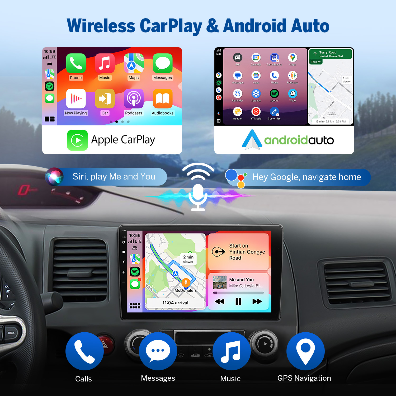 Eonon 10.1" Android 14 Car Radio with Wireless CarPlay & Android Auto for  2006-2011 Honda Civic(left-hand drive)