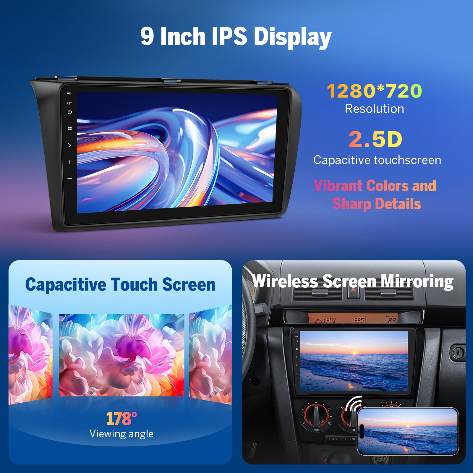 Eonon Prime Day Sale 9" Android 14 Car Radio with Wireless CarPlay & Android Auto for 2004-2009 Mazda 3