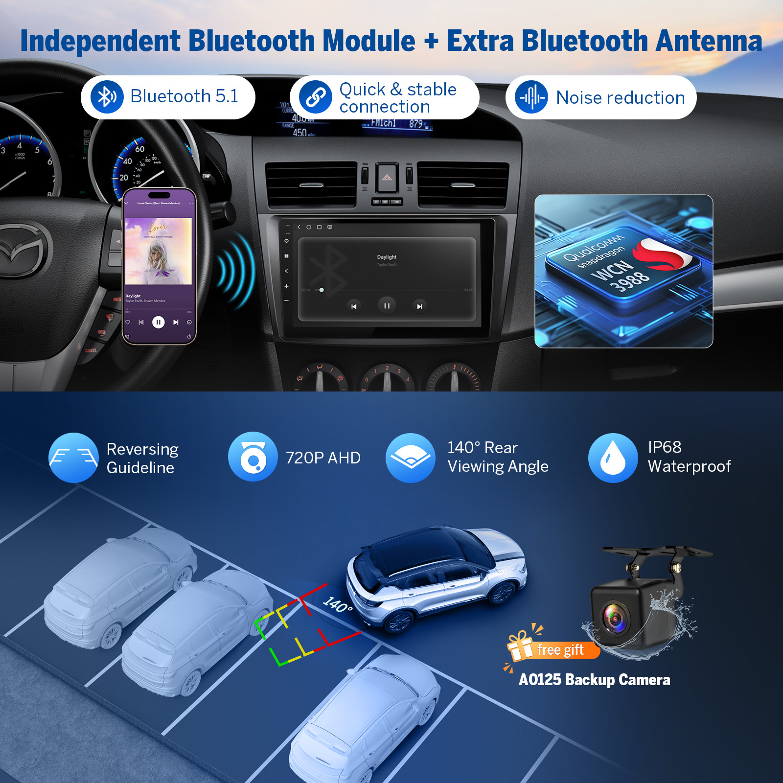 Eonon 10-13 Mazda 3 CarPlay & Android Car Stereo with Qualcomm QCM6225 8-Octa CPU