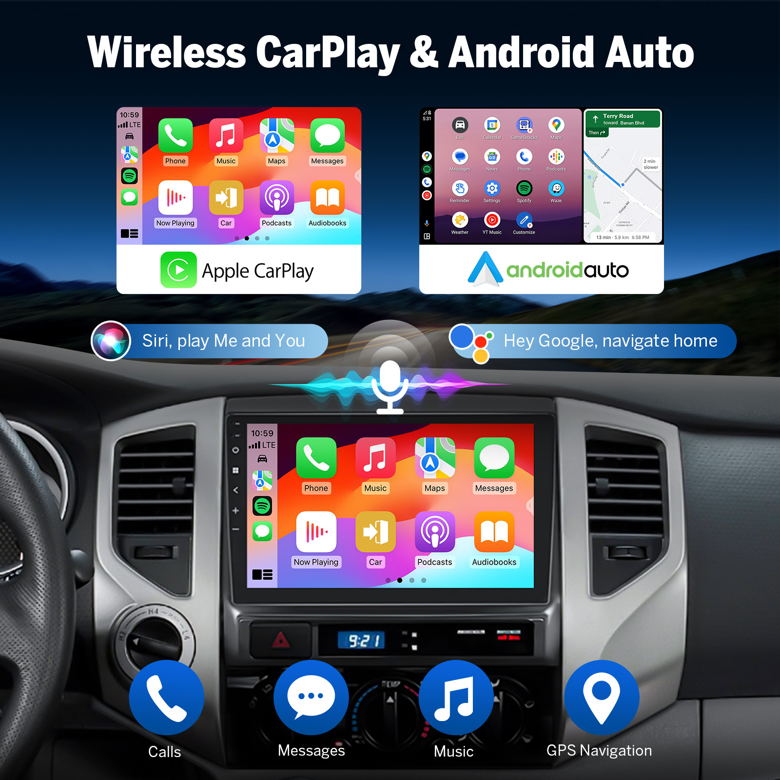 Eonon 9" Android 14 Car Radio with Wireless CarPlay & Android Auto for 2005–2013 Toyota Tacoma