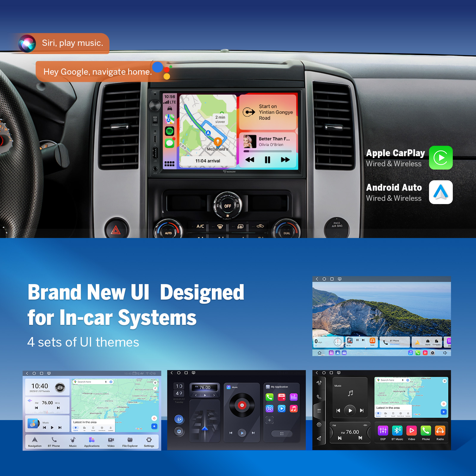 Eonon 7" 2 Din Android Car Stereo – Wireless CarPlay & Android Auto, Qualcomm QCM6225, 8-Core, 6GB RAM 64GB ROM