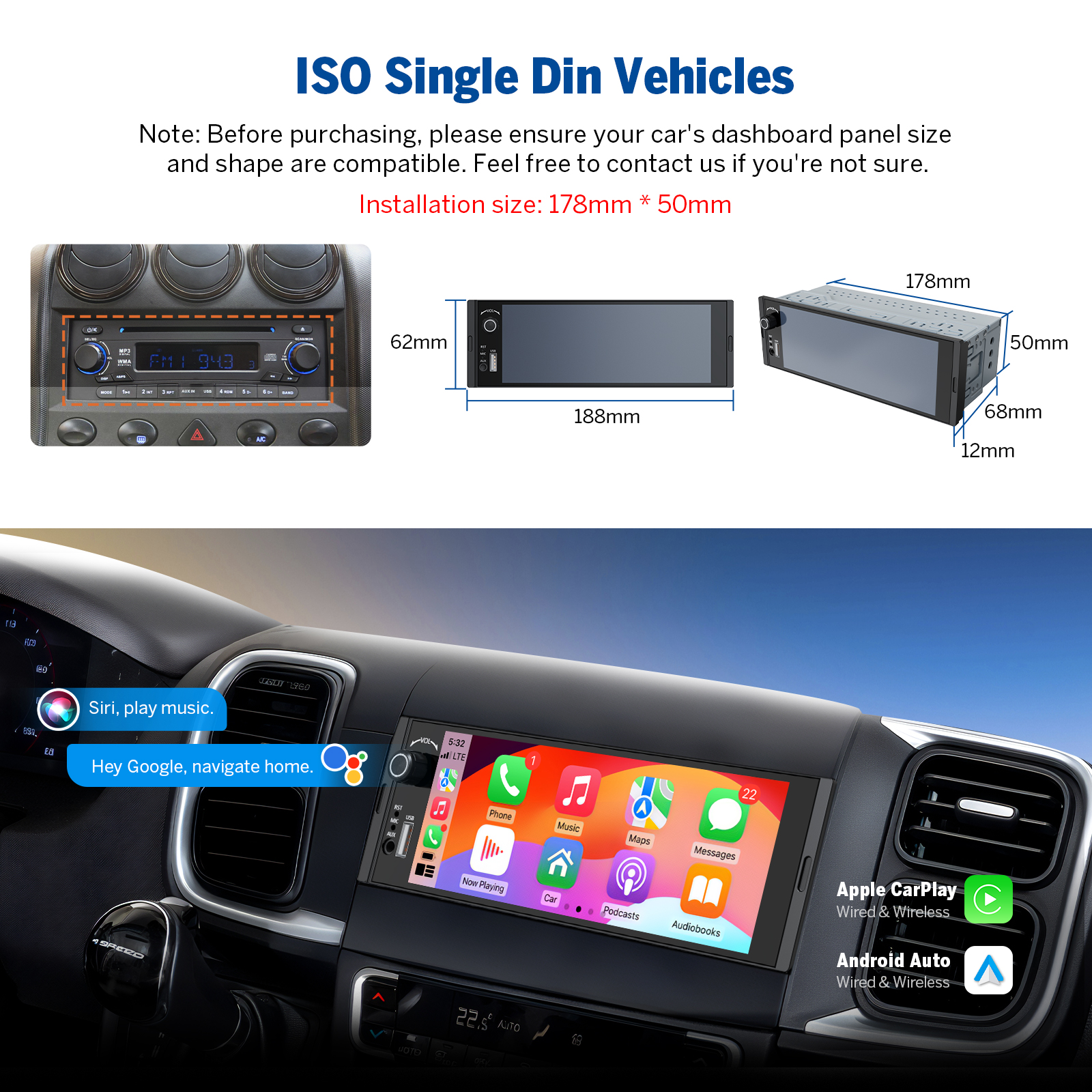 Eonon Prime Day Sale 6.36" Single Din Car Radio with Linux System – Wireless Apple CarPlay & Android Auto Support