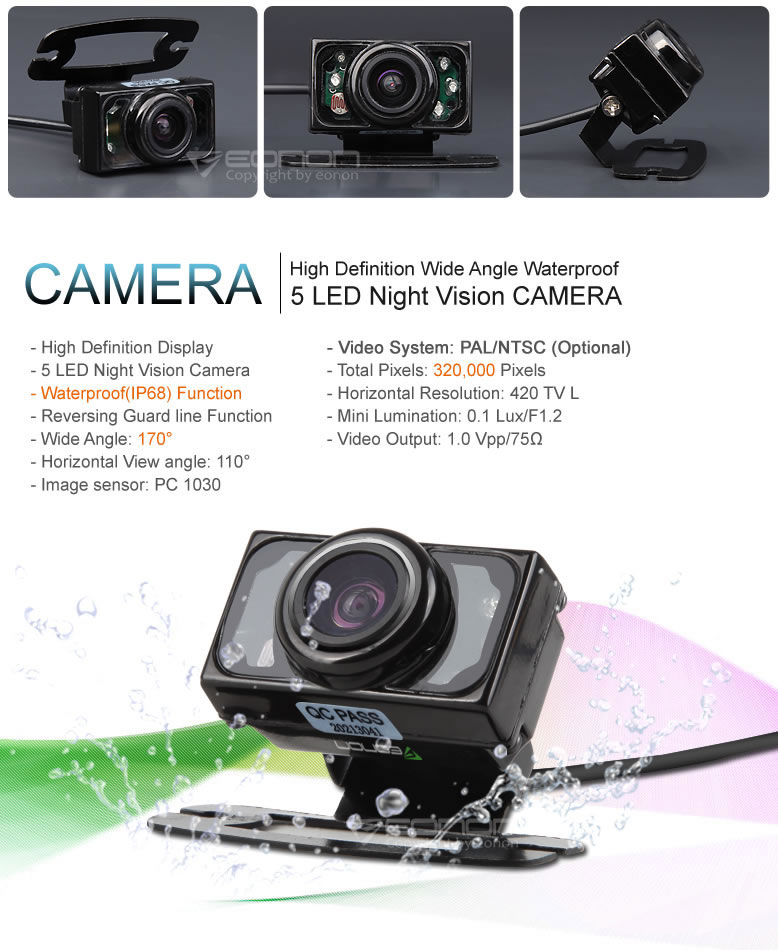 EONON A0112 HD 5 LED Night Vision CMOS Camera de recul Wide Angle Waterproof 