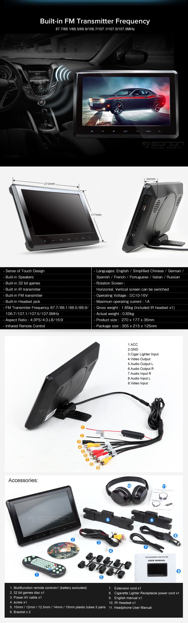 10.1 inch car monitor