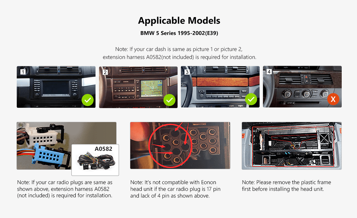 Eonon 7 Inch Android 9.0 Car Radio Applicable to BMW 5 Series 1995-2002 Car Stereo Android Radio Support Apple Carplay/Android Auto/Bluetooth 5.0/WiFi/Fast Boot/DVR/Backup Camera/OBDII-GA9349 E39