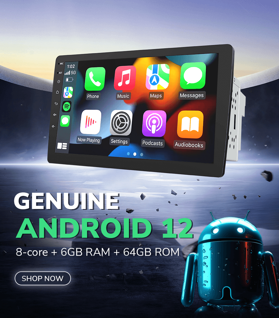6,9-Zoll Single DIN Android Autoradio mit Android Auto Wireless CarPlay,  1-DIN 2+32G GPS Navigation IPS Touchscreen CarPlay mit Bluetooth, WiFi und  4G