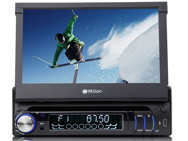 7 Inch Motorized Touch Screen 1 Din Car DVD Player - Ultra-thin Screen, Detachable Front Panel, Opening Logo