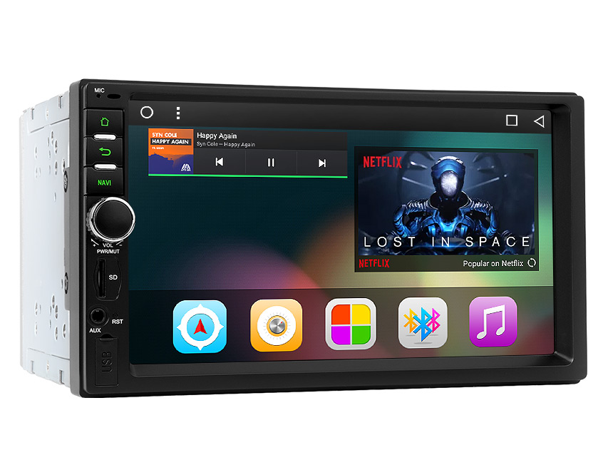 Android 7.1 Quad-Core 1GB RAM 16GB ROM Double Din Universal Head Unit 1024x600 HD Touchscreen Panel 7 Inch Radio GPS Navigation Support 4G WiFi Bluetooth Connection