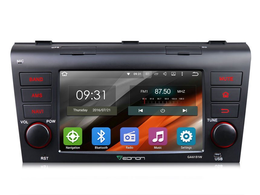 Mazda 3 2004-2009 Android 5.1.1 Lollipop 7” Double Din Car GPS Navigation with Steering Wheel Control Bluetooth Receiver 1024x600 HD Radio Multimedia Compatible with Bose System Backup Camera