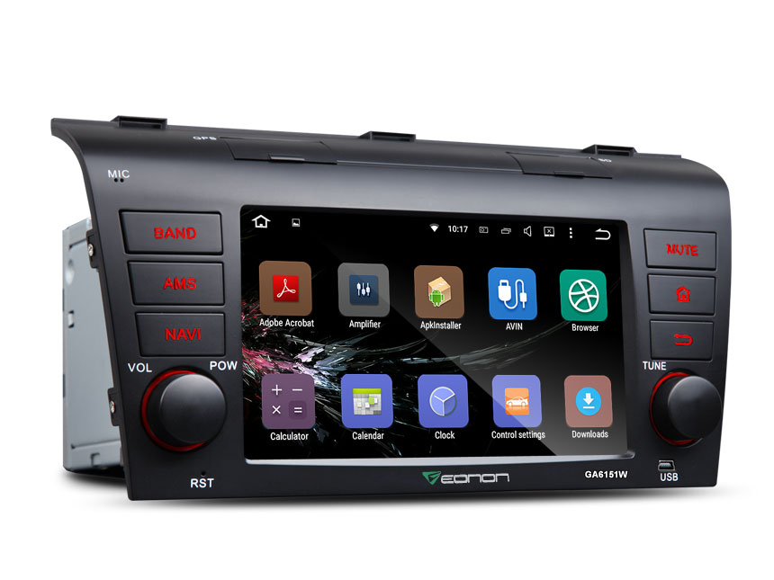 Mazda 3 2004-2009 Android 5.1.1 Lollipop 7” Double Din Car GPS Navigation with Steering Wheel Control Bluetooth Receiver 1024x600 HD Radio Multimedia Compatible with Bose System Backup Camera