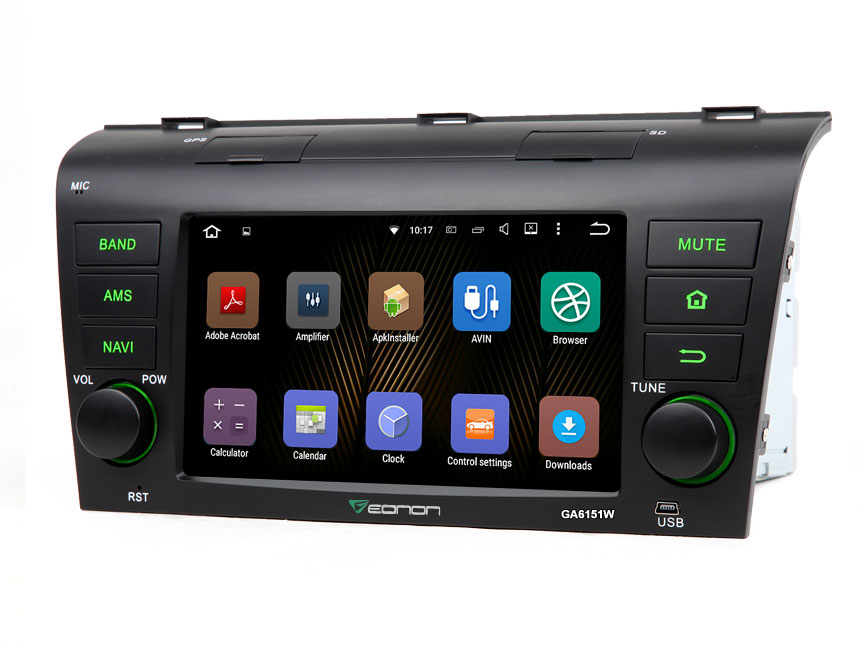 Mazda 3 2004-2009 Android 5.1.1 Lollipop 7” Double Din Car GPS Navigation with Steering Wheel Control Bluetooth Receiver 1024x600 HD Radio Multimedia Compatible with Bose System Backup Camera