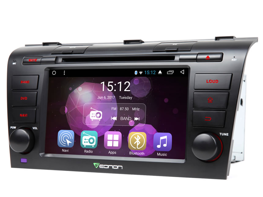 Mazda 3 2004-2009 Android 6.0 Double DIN In-Dash DVD/CD/AM/FM Car Stereo 7 Inch Touchscreen Car DVD Receiver With Bluetooth and HD Radio 2GB RAM Quad-Core Multimedia Car DVD GPS Navigation With Steering Wheel Control