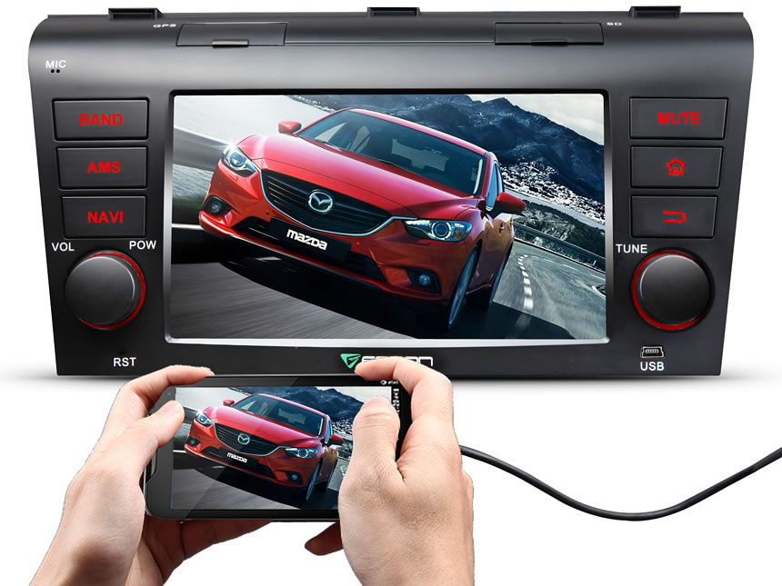 Mazda 3 2004-2009 Android 6.0 7 Inch HD Digital Multimedia Touchscreen 1080P Car Head Unit Double Din Car GPS Navigation System In-Dash FM Aux Input Receiver Car Radio Media Player Car Stereo With Built-in Bluetooth Receiver and HD Radio(Without CD/DVD Player Function)
