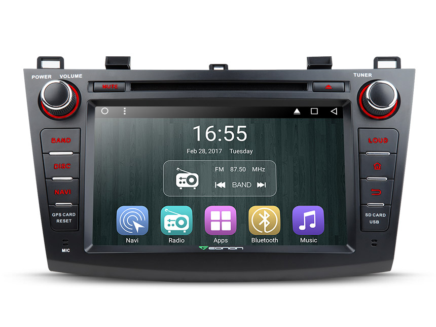 Mazda 3 2010 - 2013 Android 6.0 Head Unit 1024x600 HD Multi-touch Screen 8” Bluetooth Car Stereo with Built in Wi-Fi Auto Radio Steering Wheel Control Supports Subwoofer Audio Output Phone Mirroring