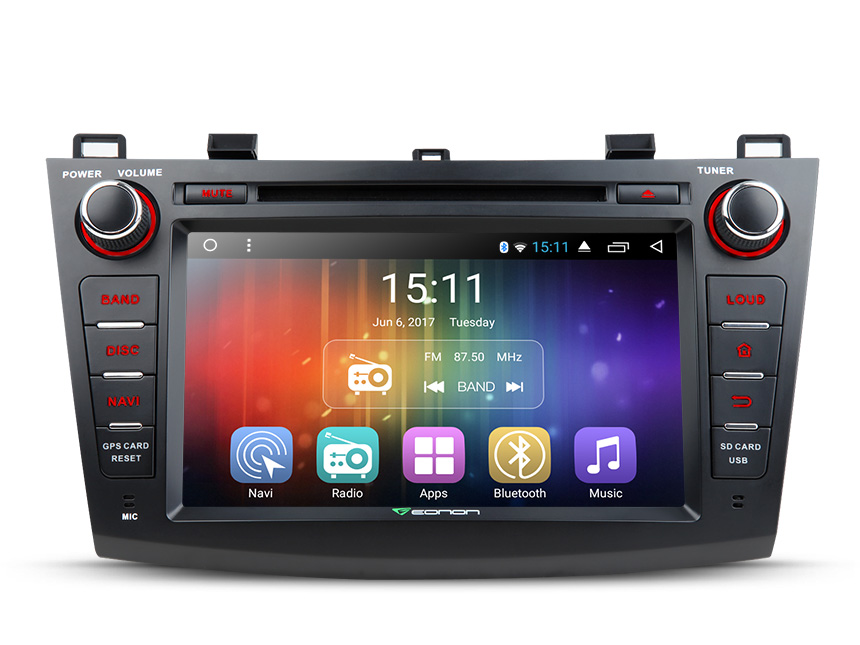 Mazda 3 2010 - 2013 Android 6.0 Car Radio Stereo 8 Inch Touch Screen High Definition 1024x600 GPS Navigation Bluetooth USB SD Double Din Car DVD CD Player 2GB RAM Quad-Core Multimedia Head Unit With Mutual Control EasyConnection