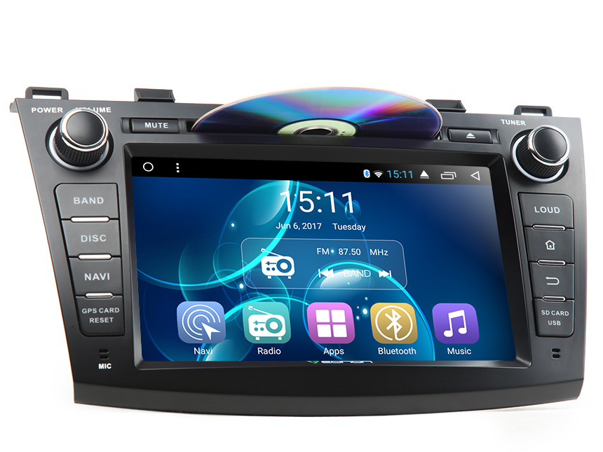 Mazda 3 2010 - 2013 Android 6.0 Car Radio Stereo 8 Inch Touch Screen High Definition 1024x600 GPS Navigation Bluetooth USB SD Double Din Car DVD CD Player 2GB RAM Quad-Core Multimedia Head Unit With Mutual Control EasyConnection