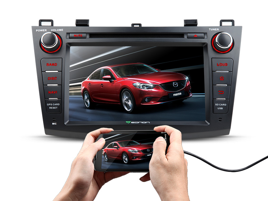 Mazda 3 2010 - 2013 Android 6.0 Car Radio Stereo 8 Inch Touch Screen High Definition 1024x600 GPS Navigation Bluetooth USB SD Double Din Car DVD CD Player 2GB RAM Quad-Core Multimedia Head Unit With Mutual Control EasyConnection