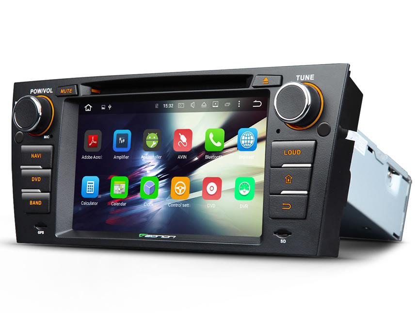 BMW E90/E91/E92/E93 Android 6.0 Car DVD Radio Player With Built-in Bluetooth 7 Inch HD Touchscreen 1 DIN In-Dash DVD/CD/AM/FM Car Stereo Receiver With Steering Wheel Control Octa-core 2GB RAM Car Head Units GPS Navigation System With Subwoofer Audio Output DAB+ Digital Radio