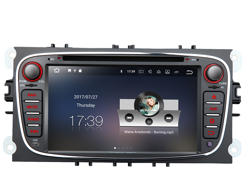 Ford Focus/Mondeo/S-Max Android 7.1 Great Navigation Radio 2GB RAM with Black Panel 7" Car Monitor In Dash under 2 Year Warranty Support with Bluetooth Music Info Display Split-screen Mode EasyConnection FM Aux Input Receiver