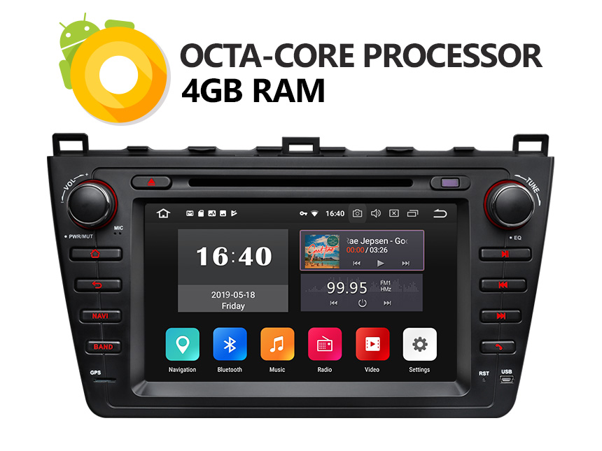 Mazda 6 2009-2012 Android 8.0 Oreo 4G RAM, Octa-core & 32G ROM Split Screen and PIP Multitasking Faster Than Ever Before Double Din Touch Screen Car DVD Player Car GPS Navigation