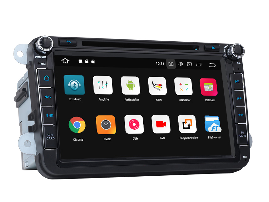 Volkswagen/SEAT/SKODA Android 8.1 2G RAM, Quad-Core & 32G ROM 8 Inch HD Touchscreen Double Din Car GPS Navigation Compatible with Fender System Support Bluetooth 4G Dongle WiFi Steering Wheel Control