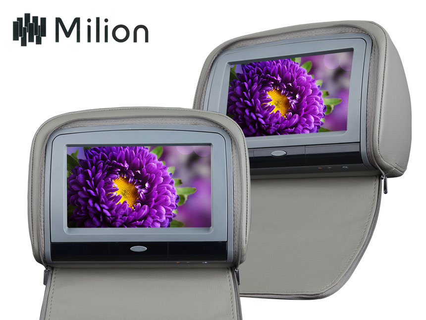 Milion Head rests for vehicles incorporating a DVD player and video monitor with Zipper Cover 2×9 Inch Digital Touch Screen
