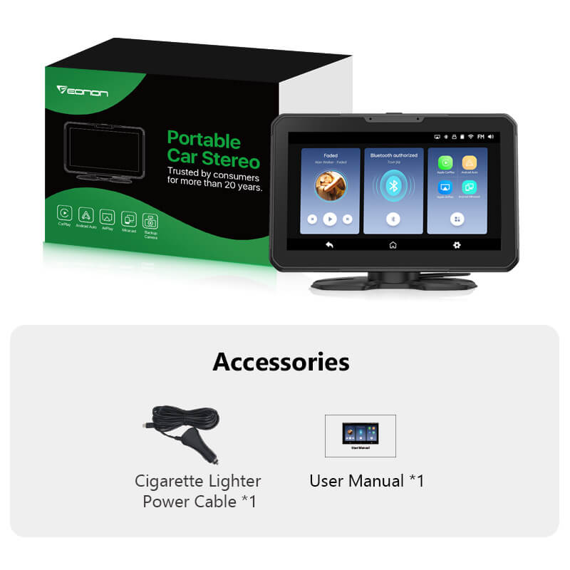 Portable Wireless Carplay Screen Dash Mount, 7 Inch Touch Screen Ca