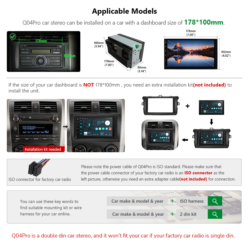 Eonon 7 Inch Android 10 Universal Double Din Car Stereo Support Wireless Apple CarPlay & Android Auto - Q04PRO
