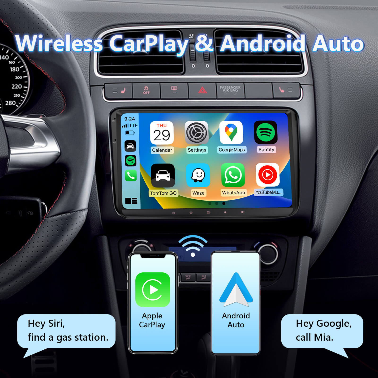 Eonon VW/SEAT/Skoda Android 10 Car Stereo with 8-core Processor 32GB ROM & 9 Inch IPS Display
